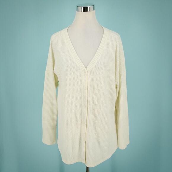 Soft Surroundings Size XL Ivory Waffle Thermal Button Front Long Sleeve Knit Top - Picture 1 of 5